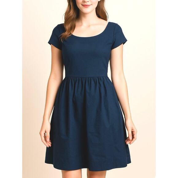 Isaac Mizrahi for Target 100% Cotton fit flare  knee length cap sleeve Navy blue - Picture 1 of 11